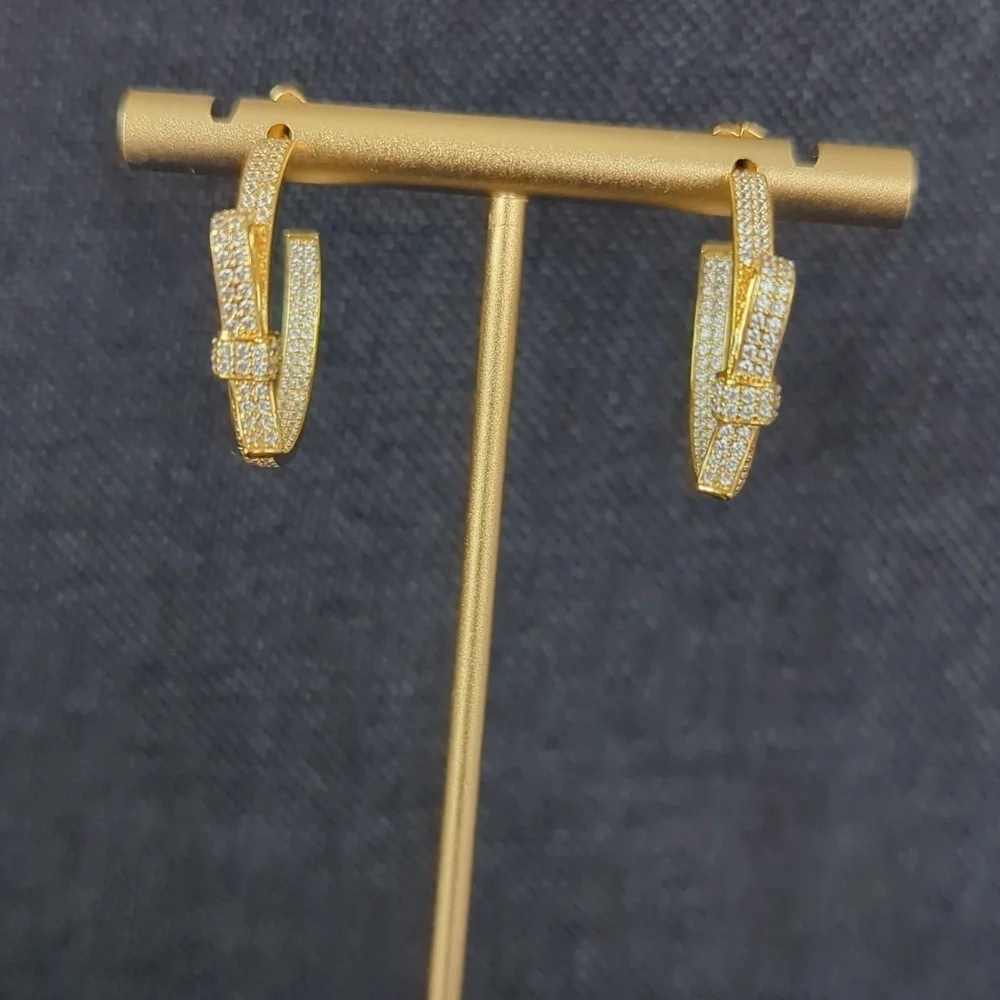 Kate Spade Ribbon Pave CZ Gold Earrings - Picture 2 of 5